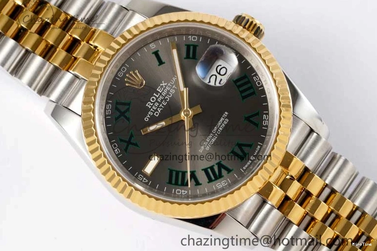 MiroTime 0215 UrbanChic DateJust 36mm SS YG DIWF 1:1 Best Edition 904L Steel Gray Dial Green Markers on Jubilee Bracelet SA 2309
